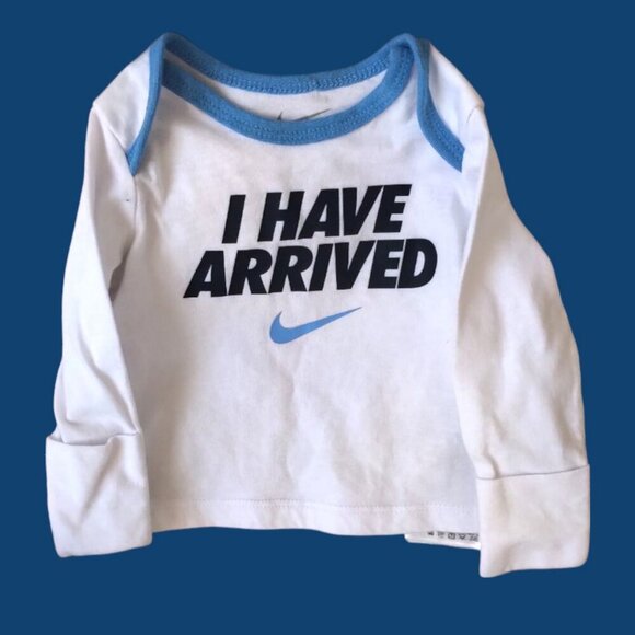 NWOT Nike Baby Top- Long Sleeve Shirt with Message: I have arrived -3 M - Picture 3 of 13